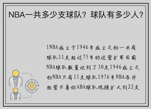 NBA一共多少支球队？球队有多少人？